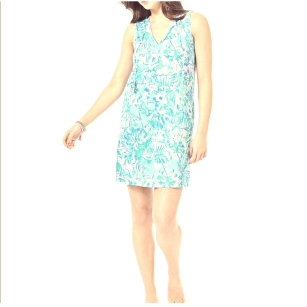 Lilly Pulitzer Johana Cover-Up Shift Dress Blue Ibiza Cabana Cocktail - L - Picture 2 of 15